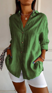 Nora | Damen Leinenbluse Oversized Button-Down Kragen Langarm