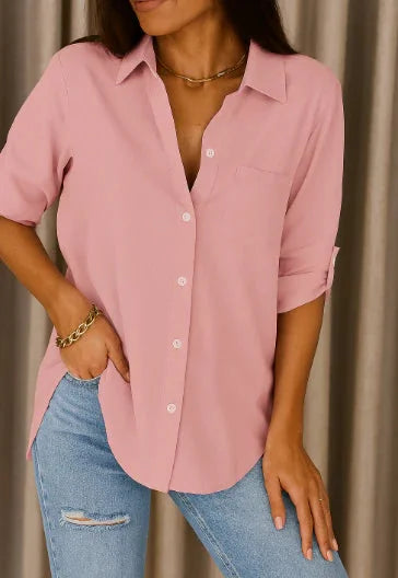 Damen Locker Geschnittene Bluse mit Langarm und Kragen