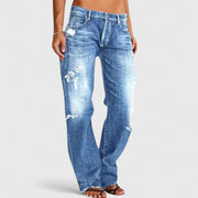 Marie | Damen Low Rise Destroyed Straight Leg Jeans