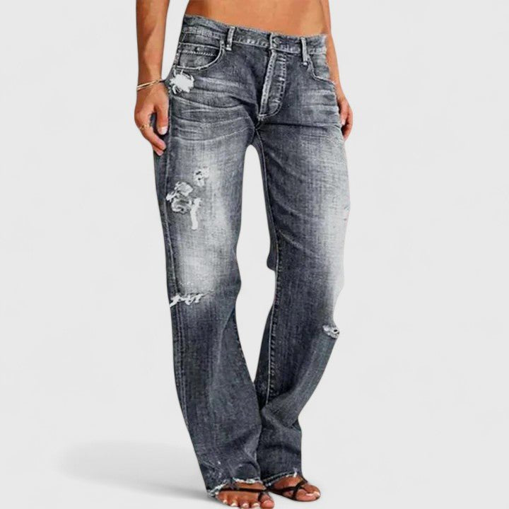 Marie | Damen Low Rise Destroyed Straight Leg Jeans