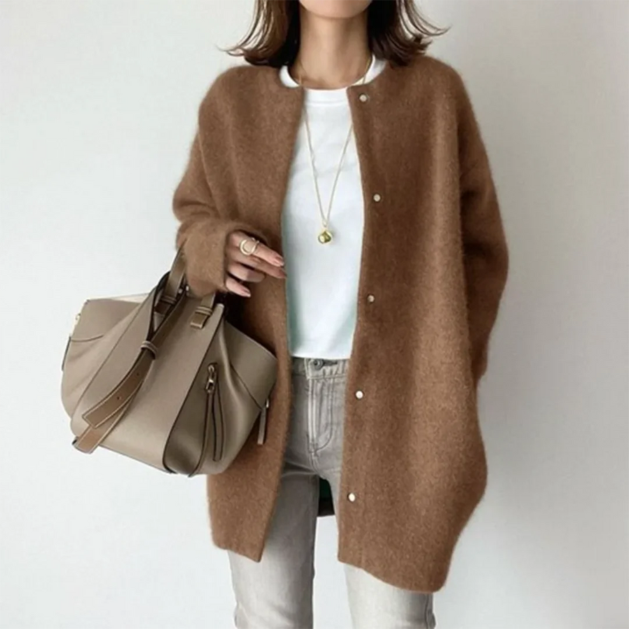 Oversized Damen Strickjace mit Knöpfen