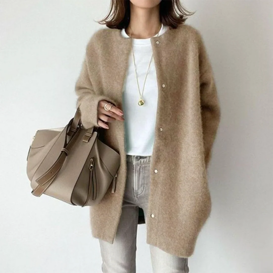 Oversized Damen Strickjace mit Knöpfen