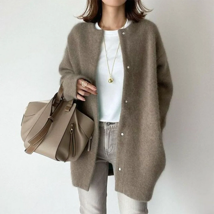 Oversized Damen Strickjace mit Knöpfen