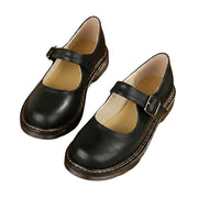 Damen-Mary-Jane-Halbschuhe mit Schnallenriemen und Kontrastnähten