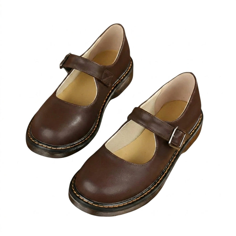Damen-Mary-Jane-Halbschuhe mit Schnallenriemen und Kontrastnähten