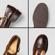 Damen Mary Jane Halbschuhe mit T-Riemen und Lochmuster