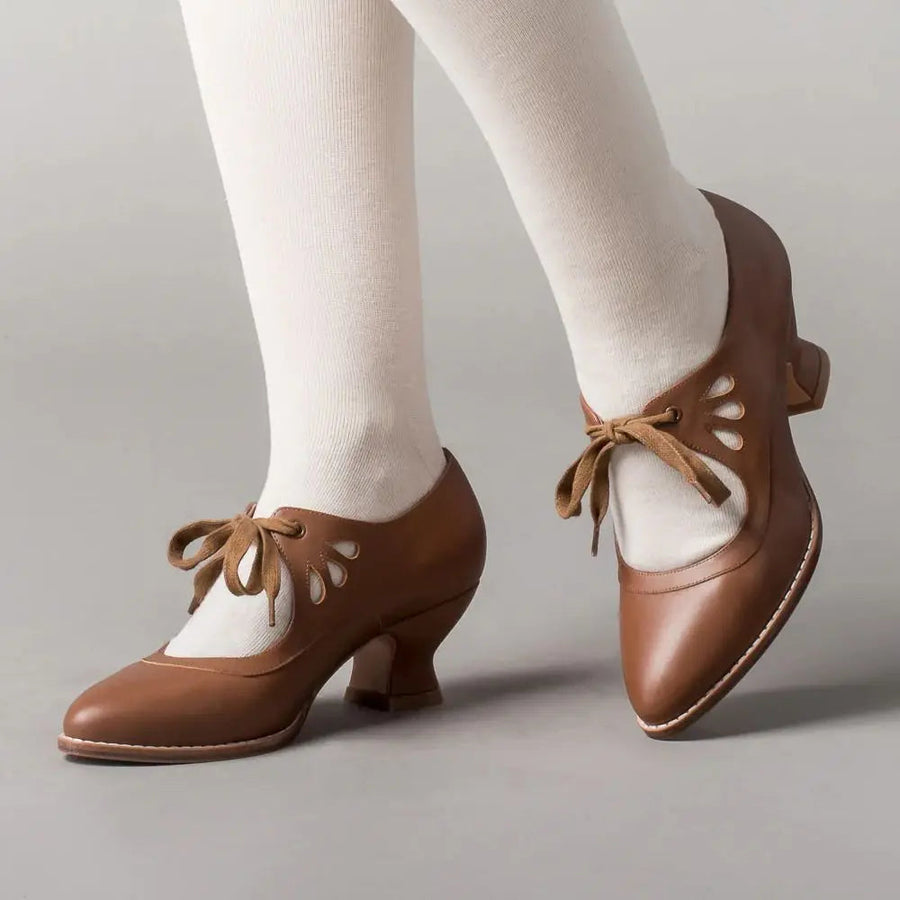 Damen Mary-Jane Pumps mit Schnürung und Cutout-Oberteil mit niedrigem Absatz