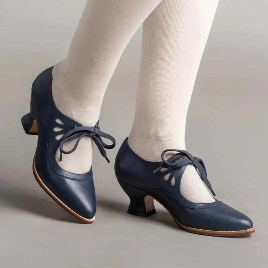 Damen Mary-Jane Pumps mit Schnürung und Cutout-Oberteil mit niedrigem Absatz