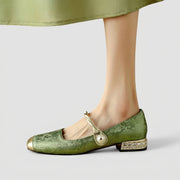 Damen-Mary-Jane-Schuhe mit floralem Muster und verzierten Blockabsätzen