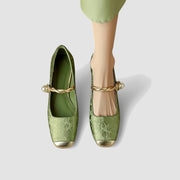 Damen-Mary-Jane-Schuhe mit floralem Muster und verzierten Blockabsätzen