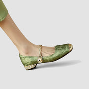 Damen-Mary-Jane-Schuhe mit floralem Muster und verzierten Blockabsätzen