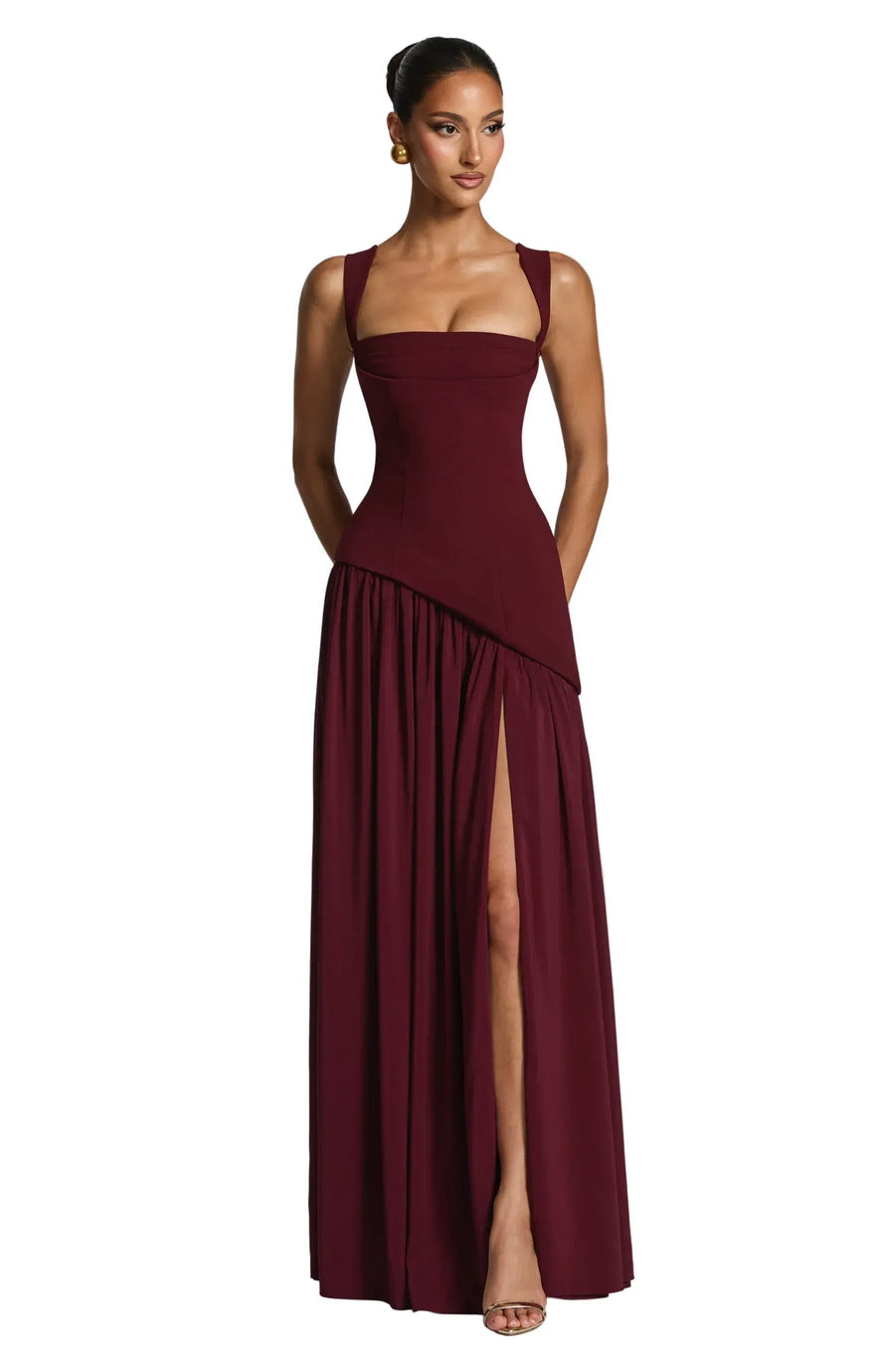 Katharina | Damen Maxi Kleid A-Linie Ärmellos Hochzeitsgast
