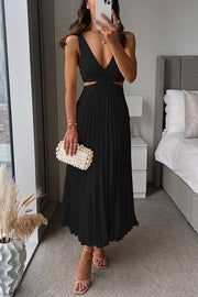 Katharina | Damen Maxi Kleid V-Ausschnitt Plissiert