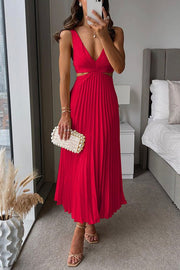 Katharina | Damen Maxi Kleid V-Ausschnitt Plissiert