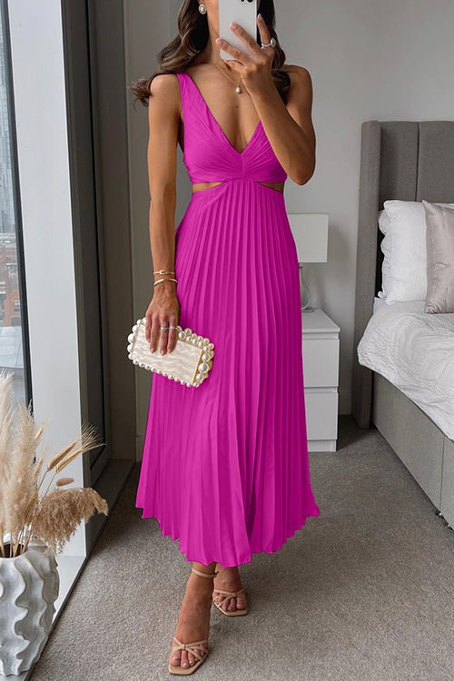 Katharina | Damen Maxi Kleid V-Ausschnitt Plissiert