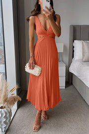 Katharina | Damen Maxi Kleid V-Ausschnitt Plissiert