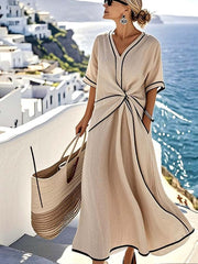 Clara | Damen Maxi Kleid V-Ausschnitt Twist Detail Sommer