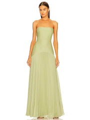 Damen Maxikleid in Olivgrün mit trägerlosem Design