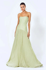 Damen Maxikleid in Olivgrün mit trägerlosem Design