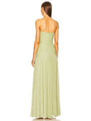 Damen Maxikleid in Olivgrün mit trägerlosem Design