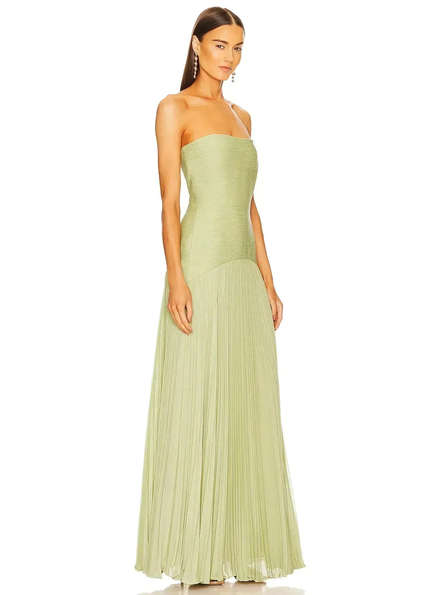 Damen Maxikleid in Olivgrün mit trägerlosem Design