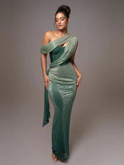 Damen Maxikleid mit asymmetrischem Schulterdesign und Drapierung