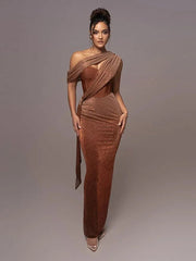 Damen Maxikleid mit asymmetrischem Schulterdesign und Drapierung