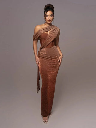 Damen Maxikleid mit asymmetrischem Schulterdesign und Drapierung