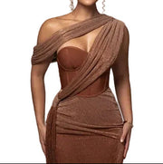 Damen Maxikleid mit asymmetrischem Schulterdesign und Drapierung