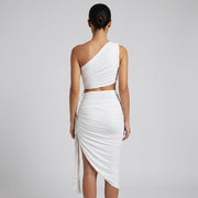 Damen-Maxikleid mit asymmetrischer Ein-Schulter-Form und Raffungen