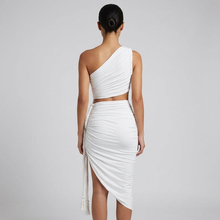 Damen-Maxikleid mit asymmetrischer Ein-Schulter-Form und Raffungen