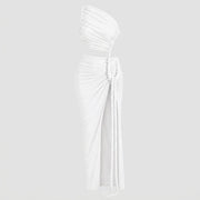 Damen-Maxikleid mit asymmetrischer Ein-Schulter-Form und Raffungen