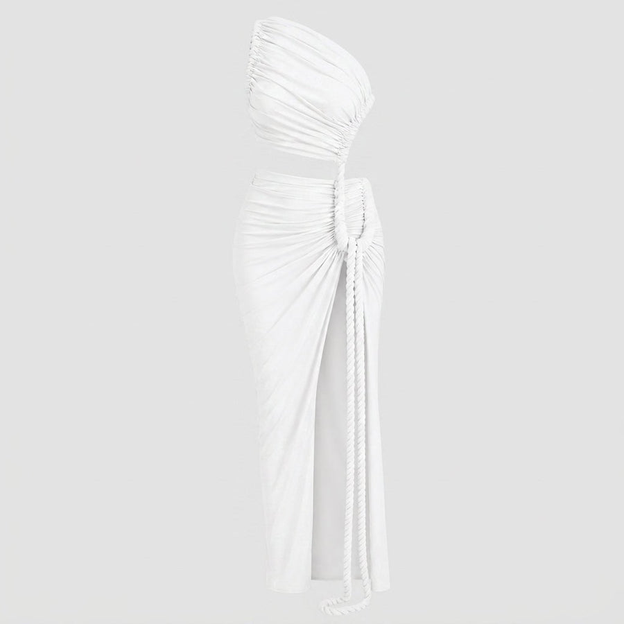 Damen-Maxikleid mit asymmetrischer Ein-Schulter-Form und Raffungen