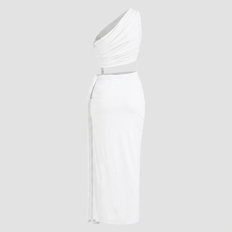 Damen-Maxikleid mit asymmetrischer Ein-Schulter-Form und Raffungen