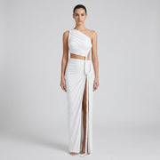 Damen-Maxikleid mit asymmetrischer Ein-Schulter-Form und Raffungen