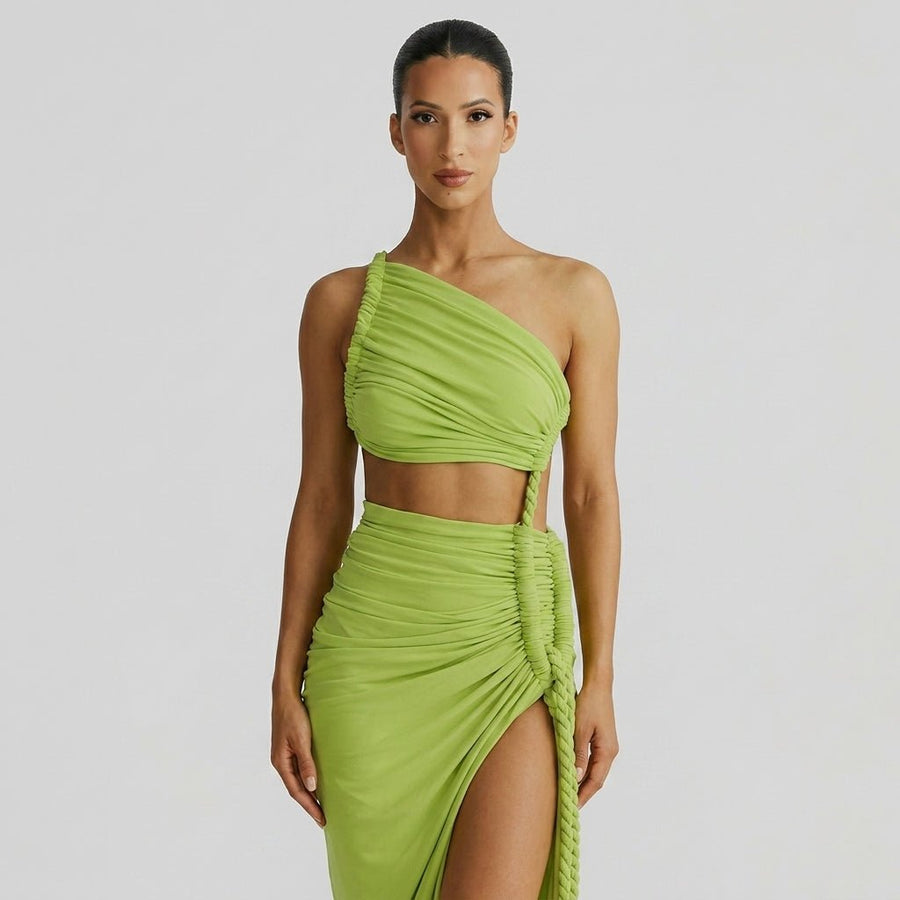 Damen-Maxikleid mit asymmetrischer Ein-Schulter-Form und Raffungen