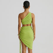 Damen-Maxikleid mit asymmetrischer Ein-Schulter-Form und Raffungen