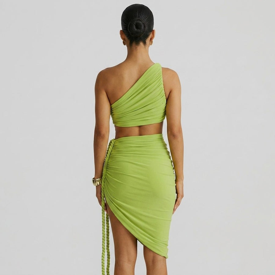 Damen-Maxikleid mit asymmetrischer Ein-Schulter-Form und Raffungen