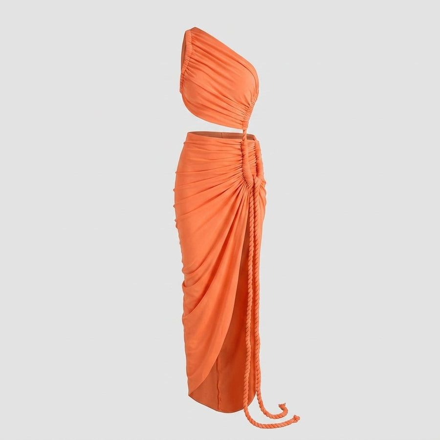 Damen-Maxikleid mit asymmetrischer Ein-Schulter-Form und Raffungen