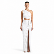 Damen-Maxikleid mit asymmetrischer Ein-Schulter-Form und Raffungen