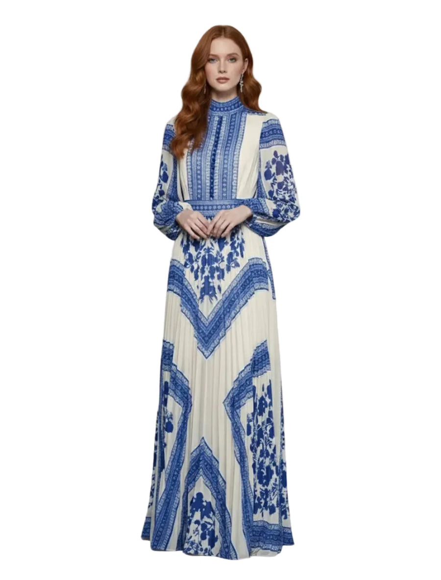 Damen Maxikleid mit Druckmuster und Plisseerock