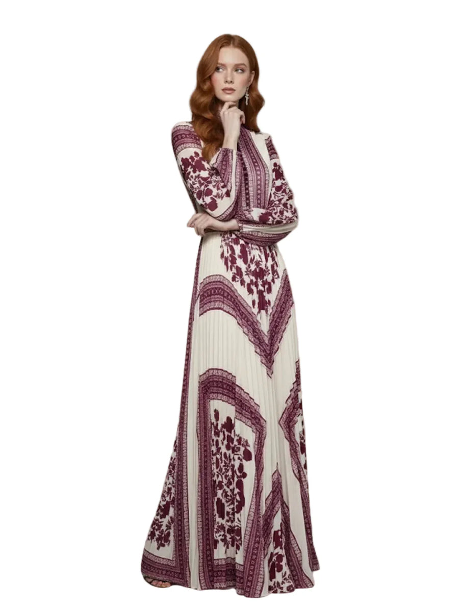 Damen Maxikleid mit Druckmuster und Plisseerock