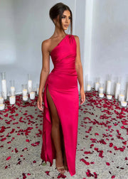 Damen Maxikleid mit Einer Schulter und Beinschlitz