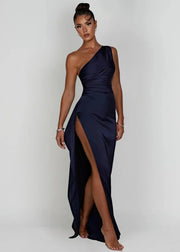 Damen Maxikleid mit Einer Schulter und Beinschlitz