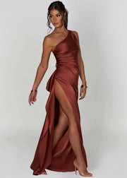 Damen Maxikleid mit Einer Schulter und Beinschlitz