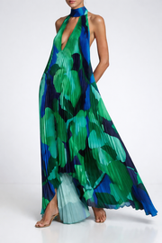 Damen Maxikleid mit Halterkragen und Plissierter Struktur