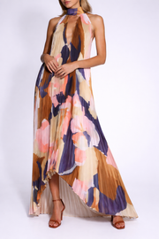 Damen Maxikleid mit Halterkragen und Plissierter Struktur