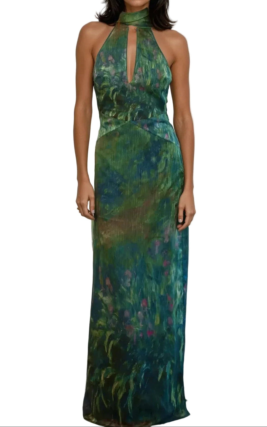 Damen Maxikleid mit Halterneck, Rückenausschnitt und Druckmuster