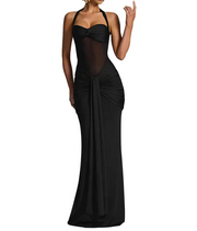 Damen Maxikleid mit Neckholder-Ausschnitt, Transparentem Einsatz und Drapiertem Rock
