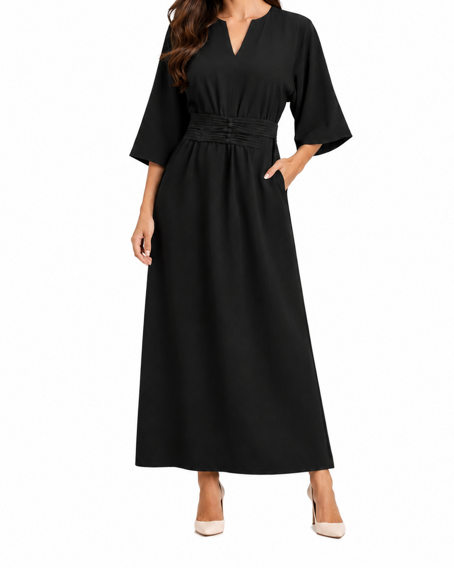 Damen Maxikleid mit Plissierter Taille